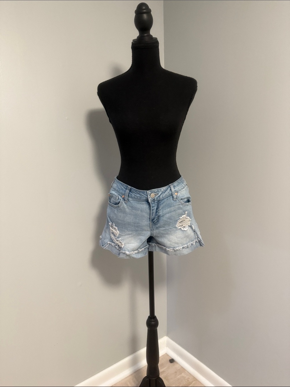 Celebrity Pink Light Blue Distressed Denim Jean Shorts